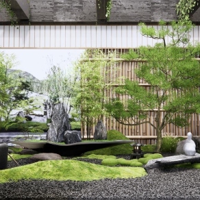 新中式庭院景观3D模型下载